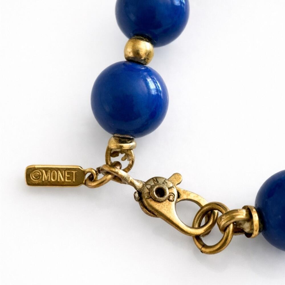 Vintage Monet Blue Glass Beaded Bracelet Gold Tone 7.5 In 1980s Gift - Picture 4 of 6